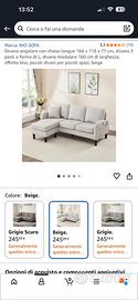 Divano angolare con chaise longue 166x118 x 77 cm