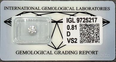 0.81 D VS2 Diamante NATURALE Brillante Sconto -60%