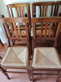 4 sedie arte povera colore noce legno massello 