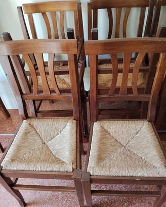 4 sedie arte povera colore noce legno massello 