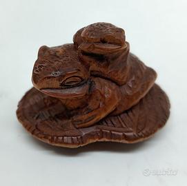 antico netsuke rospi firmato Masanao giapponese Ed