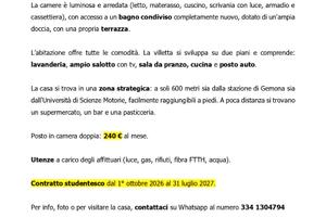 Posto in camera doppia per studentessa