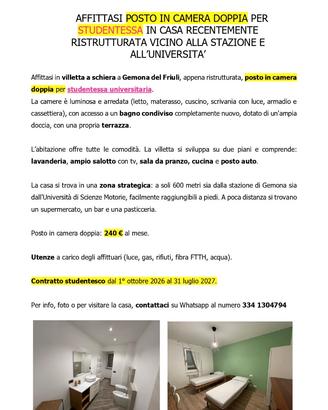 Posto in camera doppia per studentessa