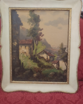 Quadro antico vintage paesaggio olio cornice
