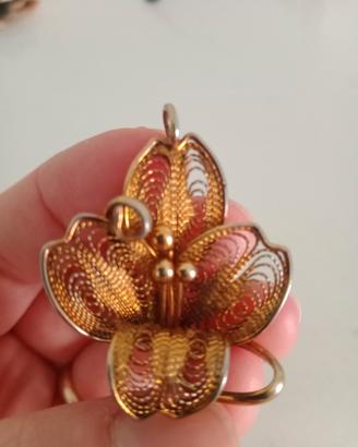 spilla vintage anni 70 in filigrana colore oro 