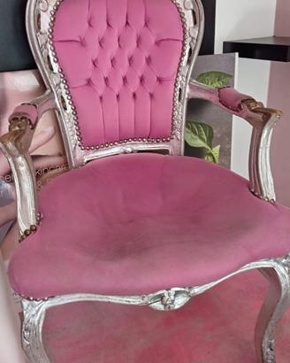 Poltrona stile barocco rosa e argento 