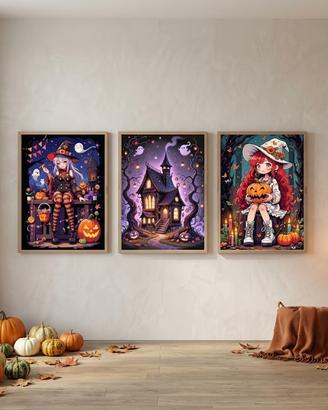 3 Poster Halloween Spooky Anime Decorazione Casa