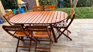 Tavolo da giardino in legno massello con 6 sedie
