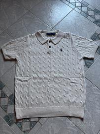 Polo RalphLauren bianca a trecce con logo blu Tg L