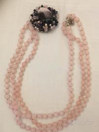 Collana quarzo rosa tre giri con stupenda chiusura