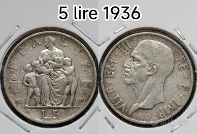5 lire 1936 Regno 30€