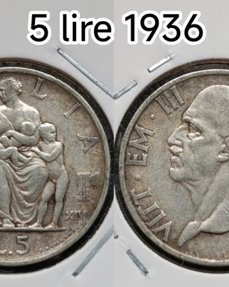 5 lire 1936 Regno 30€