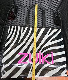 Shopper tote Zuiki zebrata bianco/nero con logo