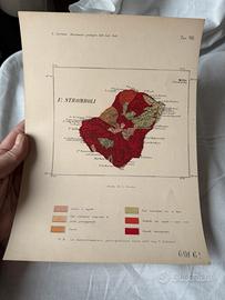 Mappa geologica 1890 Sicilia Eolie Isola Stromboli