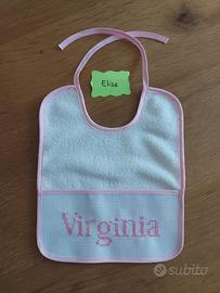 Bavaglino neonata Personalizzato nome VIRGINIA
