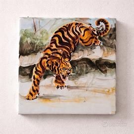 Mattonella dipinta a mano Tigre ceramica vintage