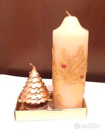 Set n.2 eleganti candele a soggetto natalizio