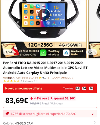 Autoradio Ford Ka Plus anno 2015-2020