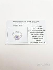 Anello oro 18KT con zaffiro 1.20 e diamanti 0.40