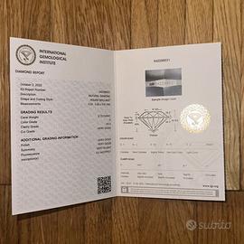 Anello Solitario 0.73 ct Diamante Naturale D VS2