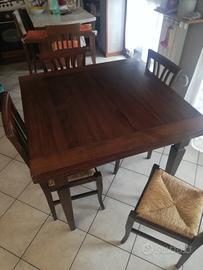 tavolo legno massello più 4 sedie seduta vimini