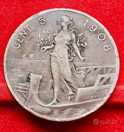 Rara 5 centesimi 1908