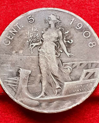 Rara 5 centesimi 1908