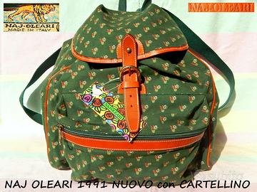 NAJ OLEARI Vintage ZAINO stoffa e cuoio 1991 NUOVO