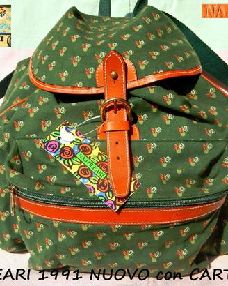NAJ OLEARI Vintage ZAINO stoffa e cuoio 1991 NUOVO