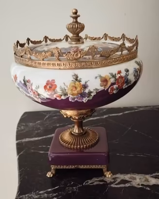 Centrotavola Vintage Alfa Ceramica Bianco Viola