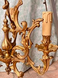 Lampadario da soffitto liberty in bronzo dorato