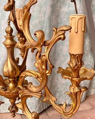 Lampadario da soffitto liberty in bronzo dorato