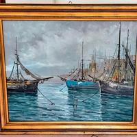 Quadro con barche dipinto a olio firmato.