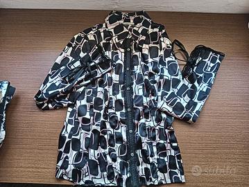 Camicia leggera maniche lunghe, nera,bianca e rosa