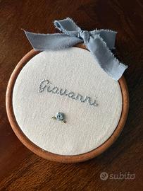 Fiocco nascita telaio ricamato a mano