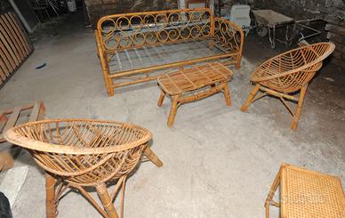 SalottoCompletoMobilio-Ratan-Vimini-Bambù-VINTAGE-