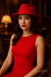 Cappello Fedora rosso tg 57 vintage feltro donna