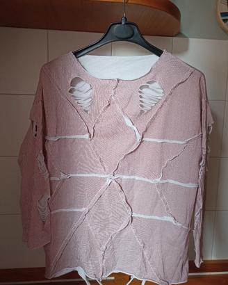 maglietta copri costume in cotone righine T.L