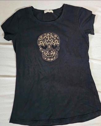 Maglietta da donna nera con elegante teschio donna