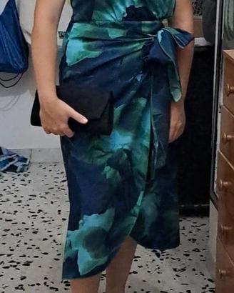 Abito longuette monospalla stampa fiori blu verdi