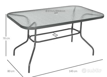 Tavolo da giardino in vetro temprato e metallo