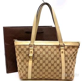 Auth Gucci Tote Bag Abbey GG Canvass Ivory 141471