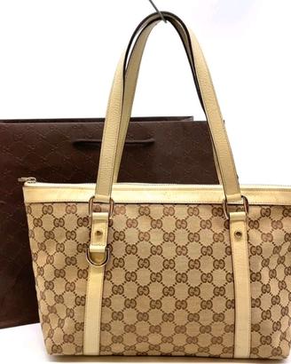 Auth Gucci Tote Bag Abbey GG Canvass Ivory 141471