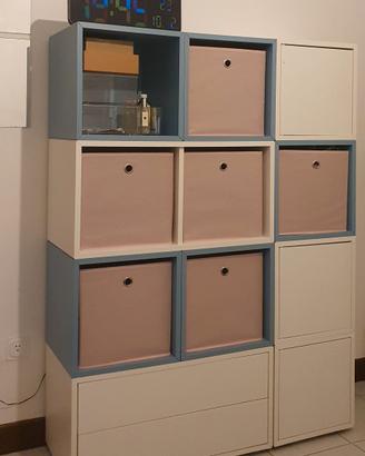 mobile/libreria a cubi componibili bianca e blu