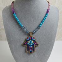 Collana Unica gemme naturali Mano di Fatima Charm