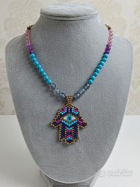 Collana Unica gemme naturali Mano di Fatima Charm
