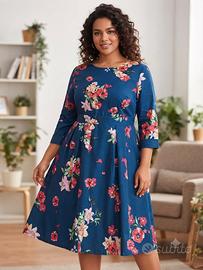Abito da donna floreale blu scuro – Manica a 3/4