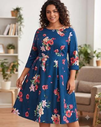 Abito da donna floreale blu scuro – Manica a 3/4