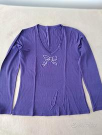 maglietta scollo a V colore viola