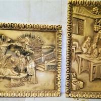 Modernariato cinese 2 quadri in pietra saponaria